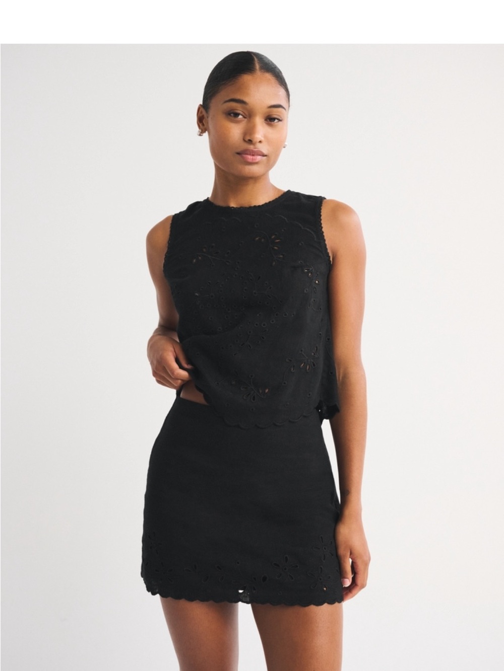 Abercrombie & Fitch Black Eyelet Sleeveless Top & Skirt Set
